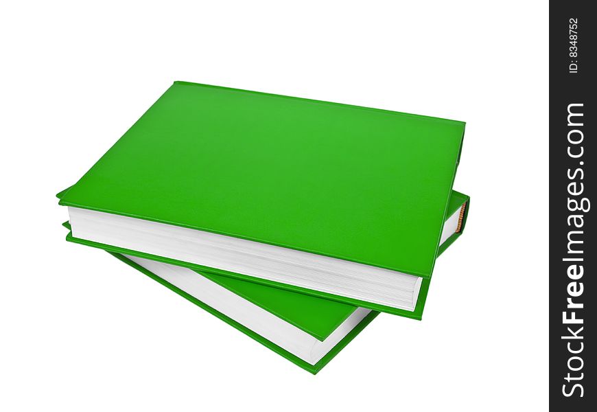 Two green books isolated on white background.