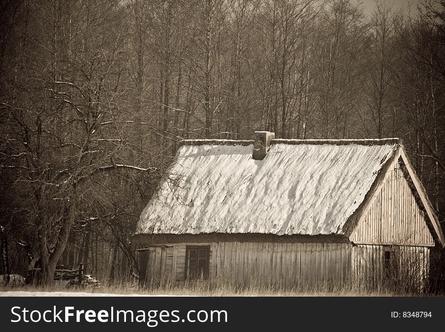 Old hause near big wild forest in winter. Old hause near big wild forest in winter