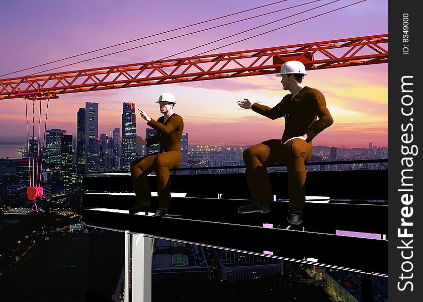 Group of the workers on a background of the sky