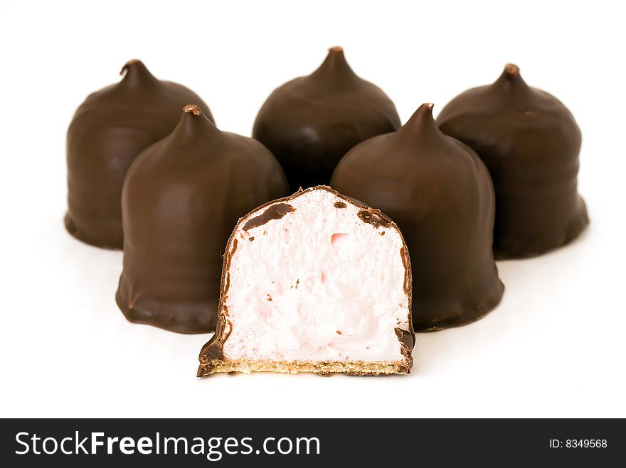 Six little chocolate cake with strawberry fill. Six little chocolate cake with strawberry fill.