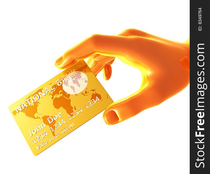 Yellow  hand figure endorsing  credit card
