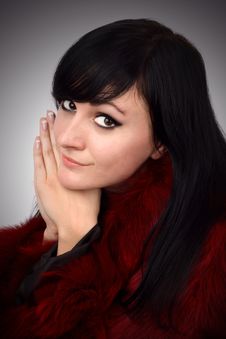 Brunette Is In A Red Fur Coat Royalty Free Stock Images Brunette Is In A Red Fur Coat Royalty Free Stock Images