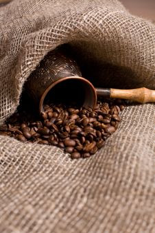 Cezve With Freshly Roasted Coffee Beans Royalty Free Stock Photography Cezve With Freshly Roasted Coffee Beans Royalty Free Stock Photography