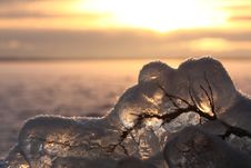 Sunset Over Frozen Lake Stock Images