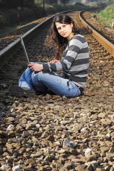 Pretty Girl Waiting For The Train Royalty Free Stock Photos