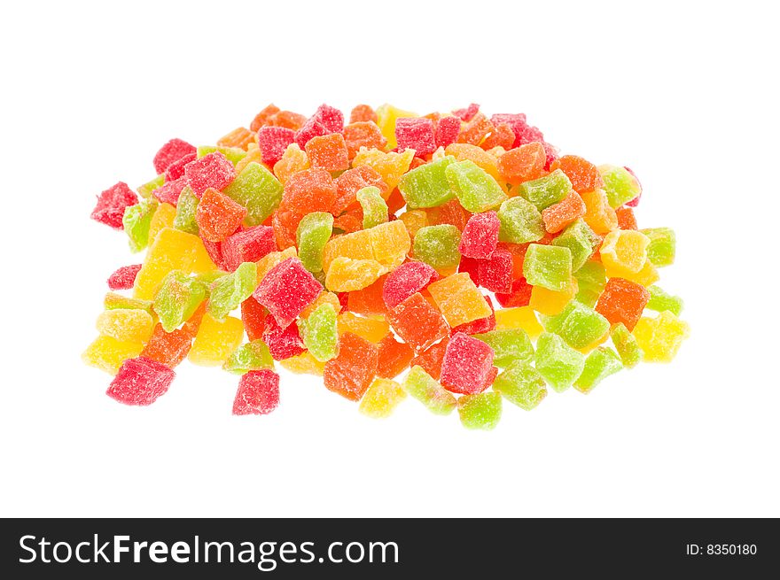 Multi-coloured candied fruits isolated on a white background