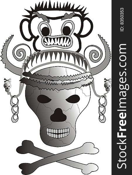 Skull illustration with monkey face and triable looks