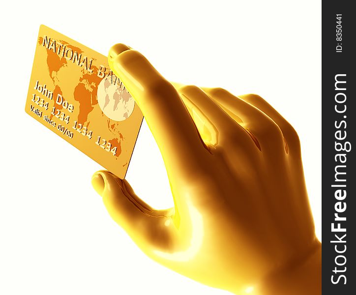 Yellow  hand figure endorsing  credit card
