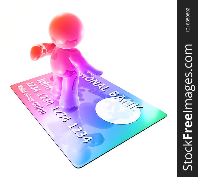 Colorful icon figure surfing on a credit card
