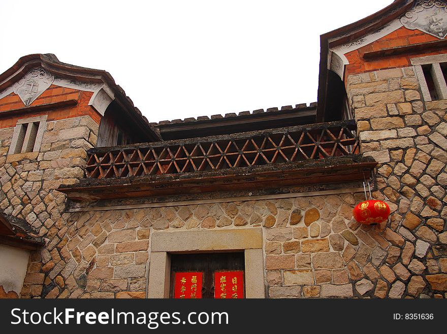 A stone house in an old chinese village,. A stone house in an old chinese village,