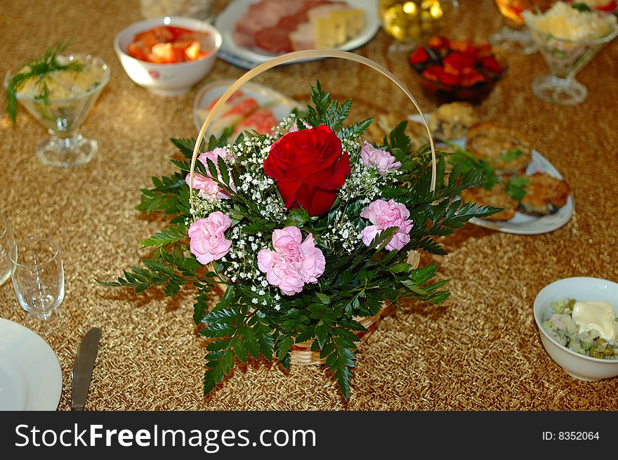 Flower Decoration On Holiday Table.