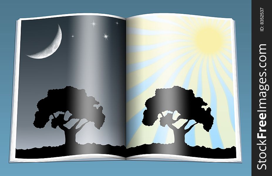 Illustration of day and night on the nature