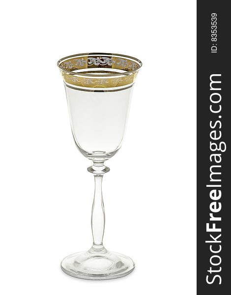 An empty wine glass with the golden border