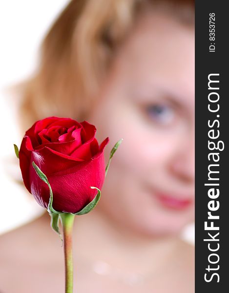 Red rose and female on background