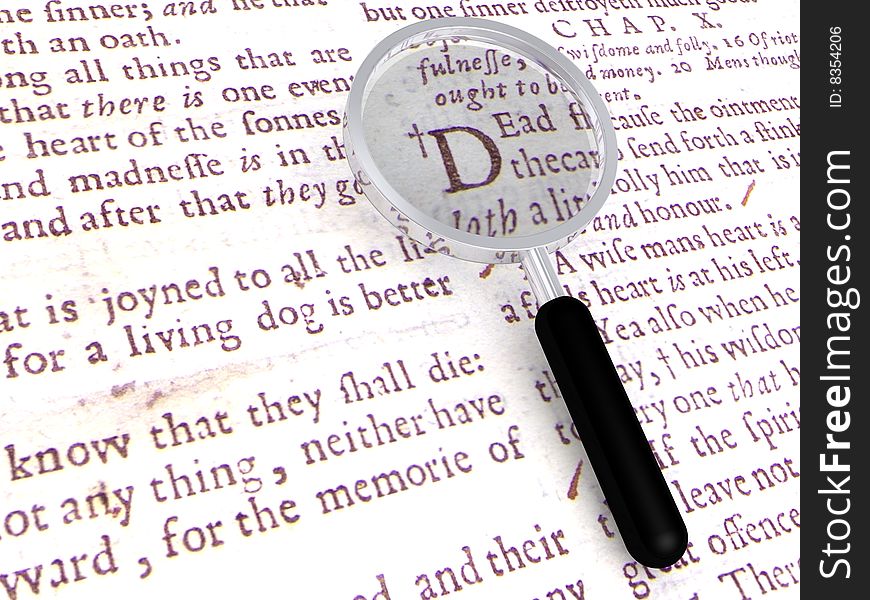 Dead text with a newspaper background with a magnifier