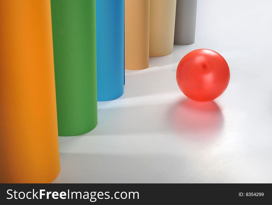 Colored rolled paper in white background
