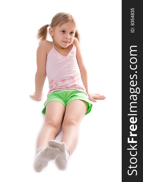 Little girl pose isolated on a white background