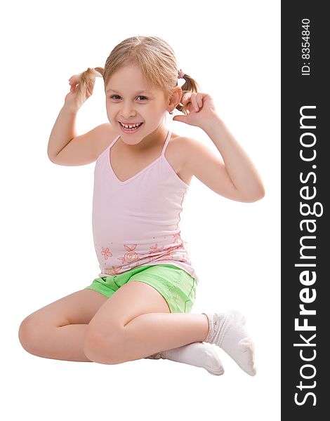 Little girl pose isolated on a white background. Little girl pose isolated on a white background