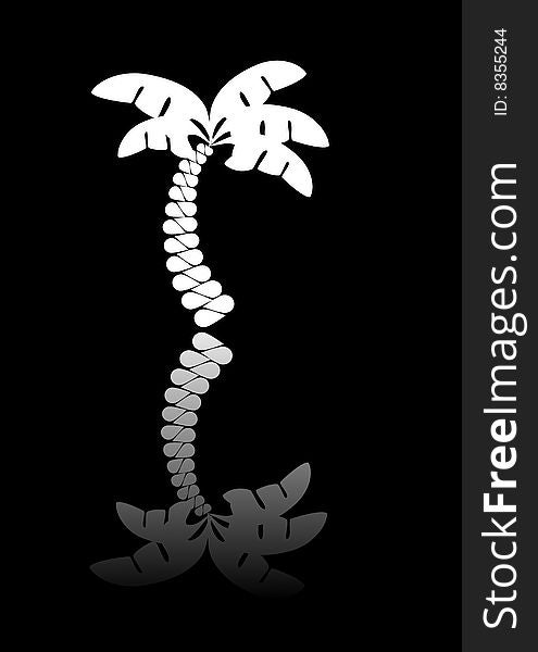 An abstract palm tree silhouette over a black background with reflection.