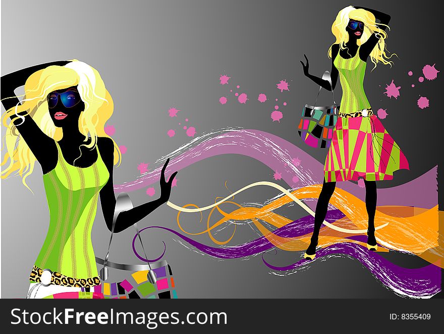 Art vector illustration of a fashion girl silhouette on the creative background. Art vector illustration of a fashion girl silhouette on the creative background