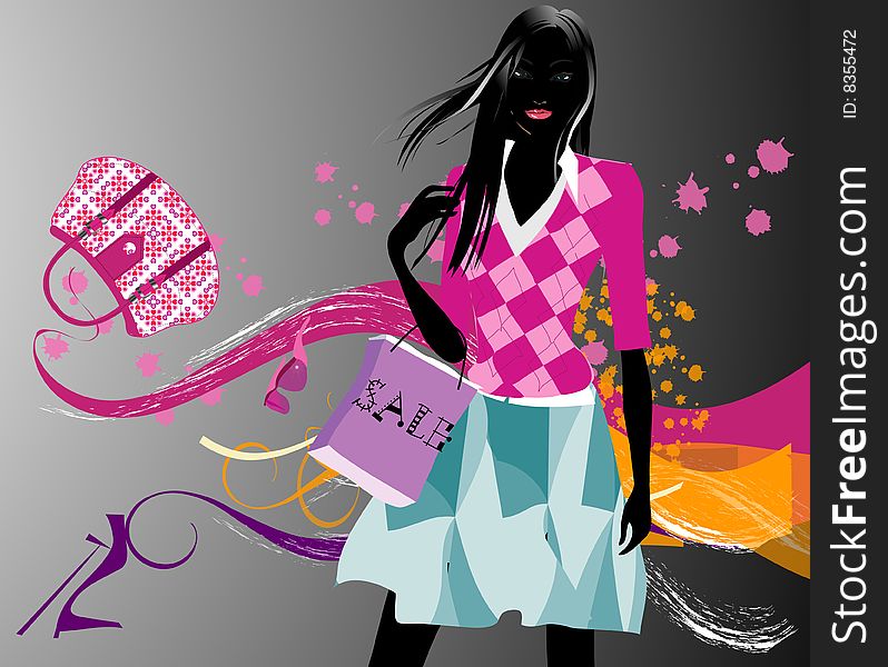 Art    illustration of a fashion girl silhouette on the creative background. Art    illustration of a fashion girl silhouette on the creative background