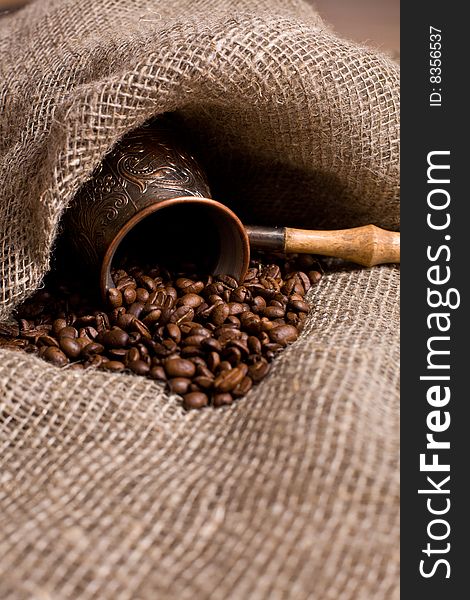 Cezve With Freshly Roasted Coffee Beans