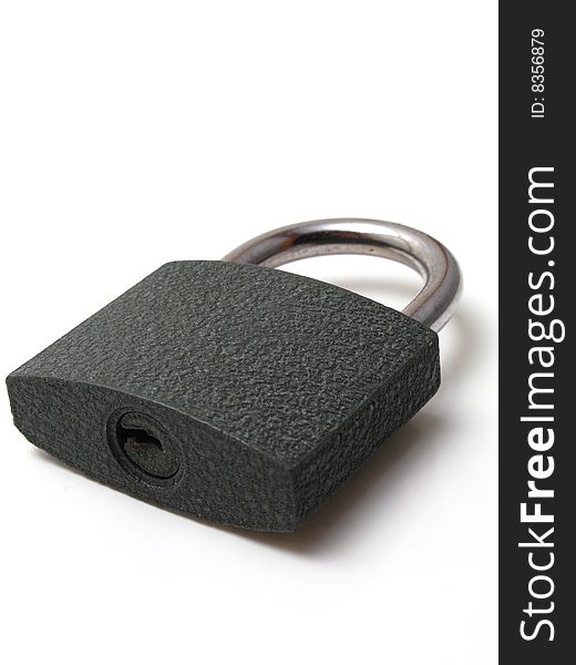 White background of metal padlock. White background of metal padlock
