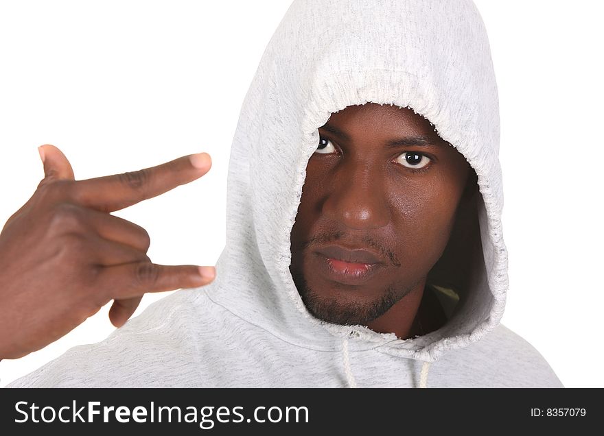 Young african american male on white background