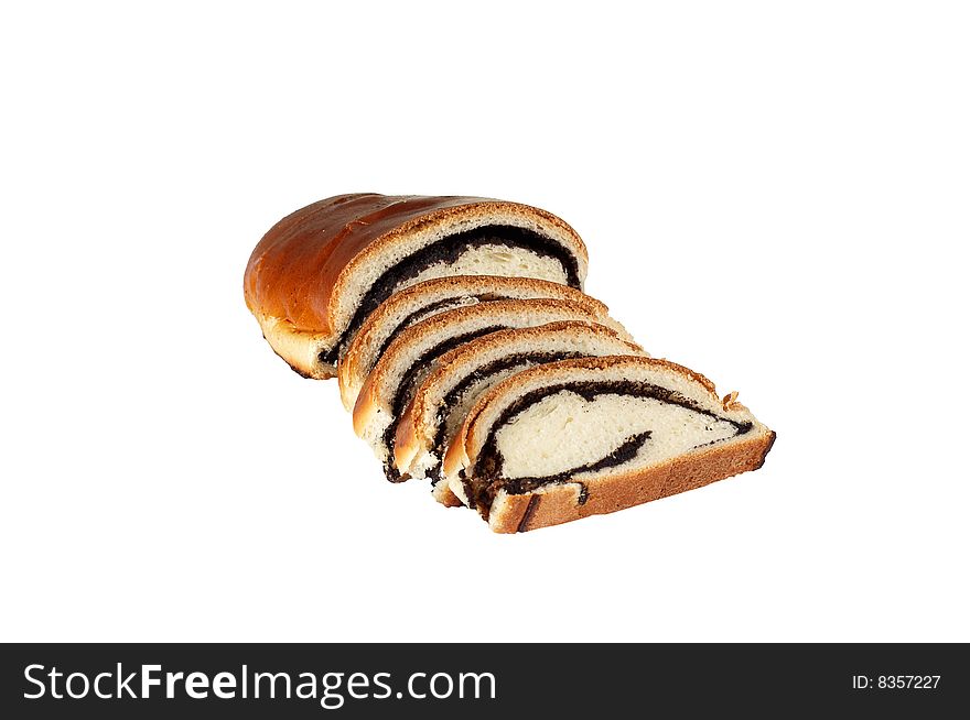 Half of  long loaf  isolated on a white background. Half of  long loaf  isolated on a white background.