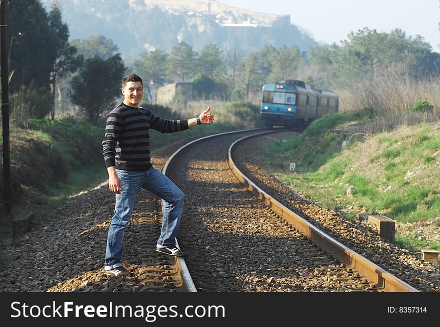 Man waiting on a railway. Man waiting on a railway