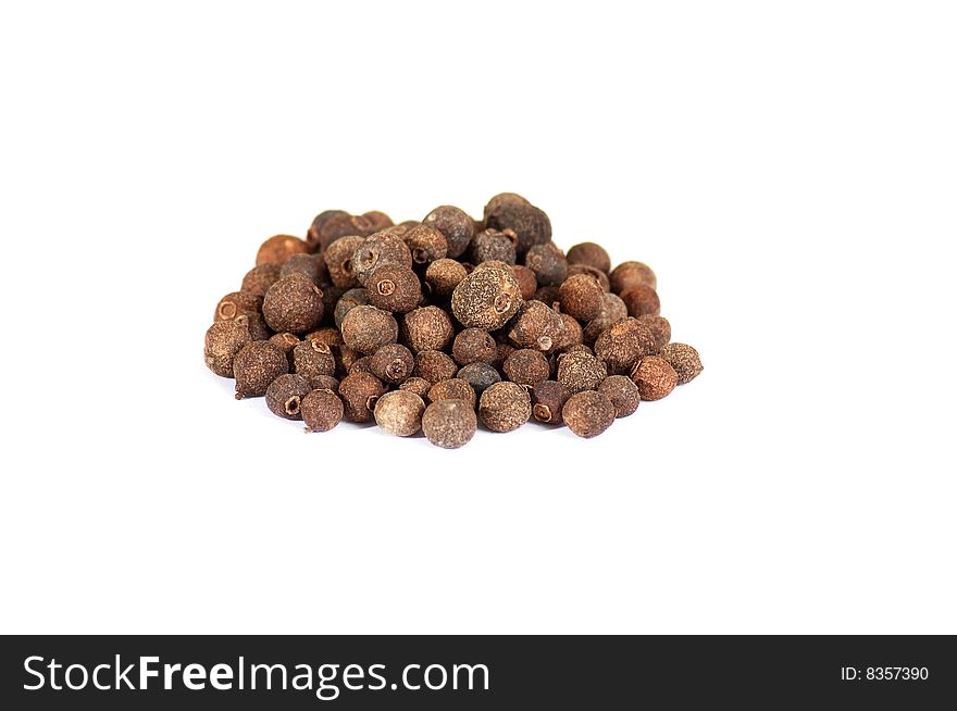 Spices: pile of allspice isolated on the white background. Spices: pile of allspice isolated on the white background