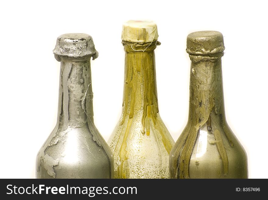 Bottles of paint on a white background