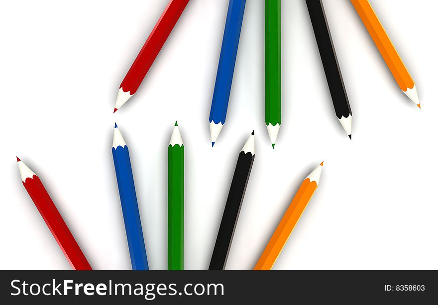 Multicolor pencils on white background