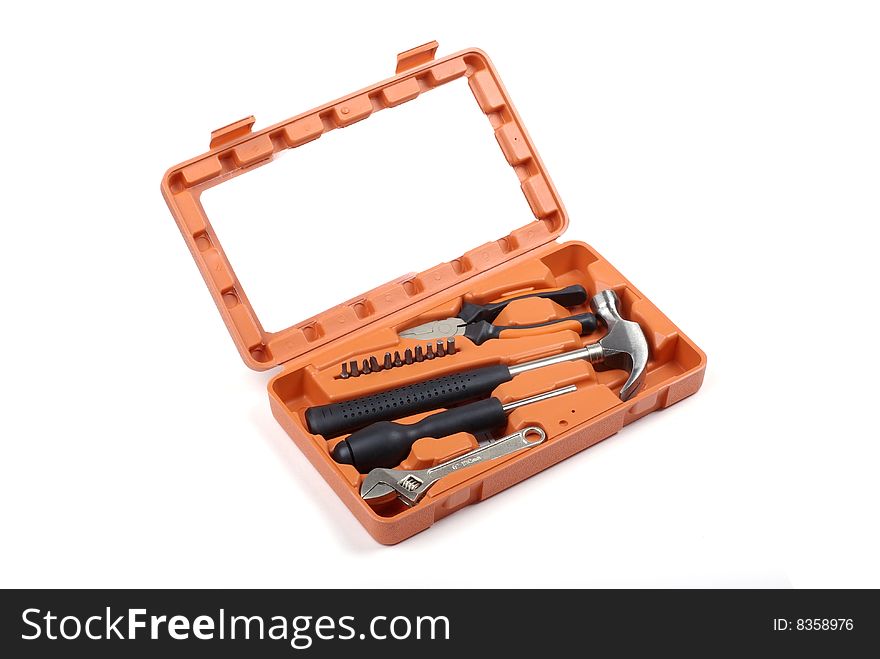 Set of tools in box.