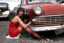Girl At Retro Car Royalty Free Stock Photo Girl At Retro Car Royalty Free Stock Photo