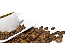 Cup Of Coffee With Coffee Grain Stock Photo