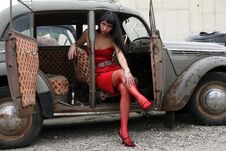 Girl In Retro Car Royalty Free Stock Photo Girl In Retro Car Royalty Free Stock Photo
