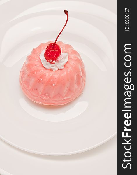 Food serie: sweet fancy cake with cream and cherry