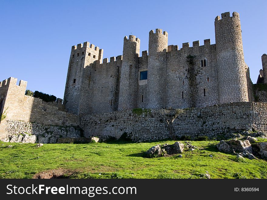 Fortified walls of the castle in Obidos, Portugal