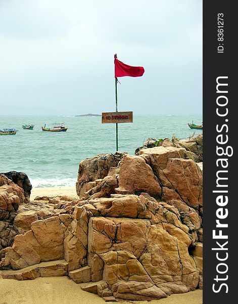 The red flag at a beach in Vietnam