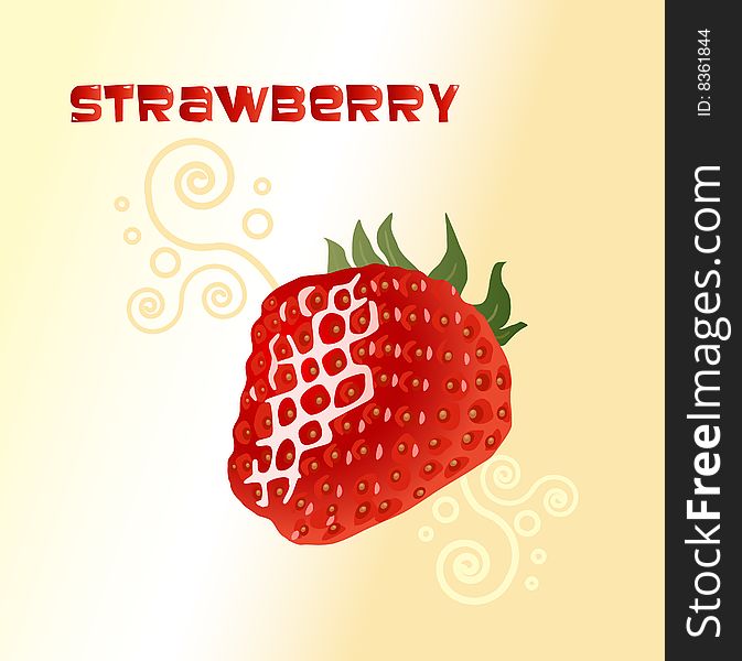 Ripe strawberry on a yellow background with a pattern