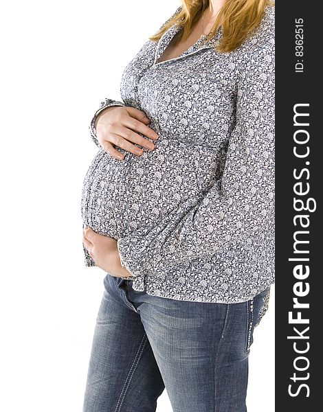 Pregnant belly on white background