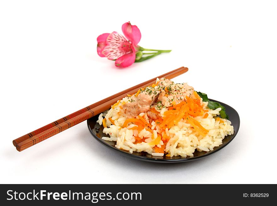 Rice with meat and sticks
