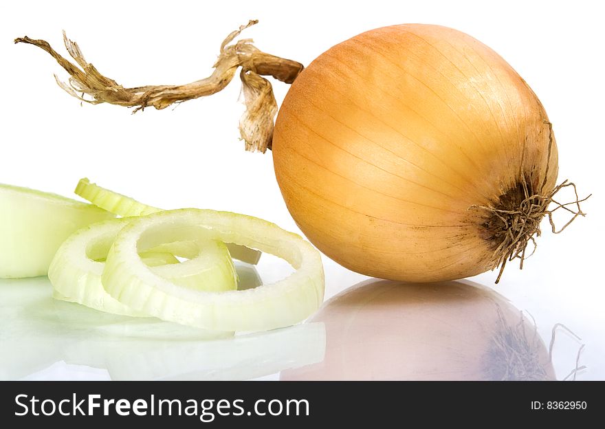 Onion on white with reflection