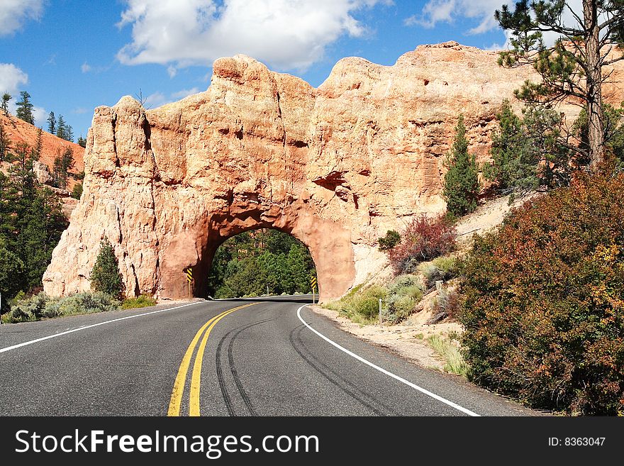 Road through Stone Gate, Red Canyon at Bryce Canyon NP, Utah