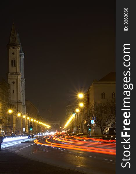 Catholic Parish and University Church St. Louis, called Ludwigskirche in Munich, Bayern, Germany, night scene