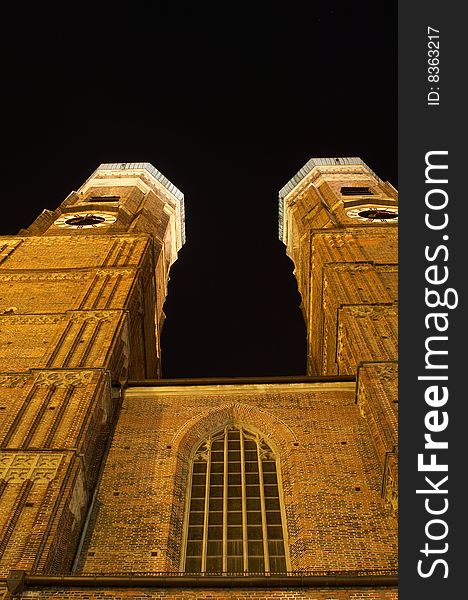 Church named Frauenkirche, Munich, Germany, night scene. Church named Frauenkirche, Munich, Germany, night scene