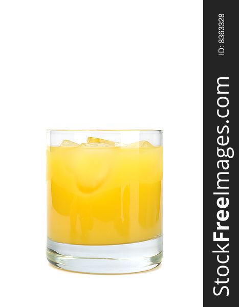 Fresh juice from tangerines with an ice on a white background