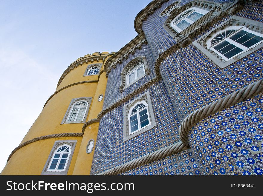 Colorful towers of Pena Palace in Sintra, Portugal