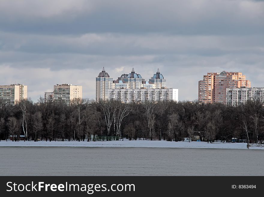 New houses on riverside in Kiev, Ukraine